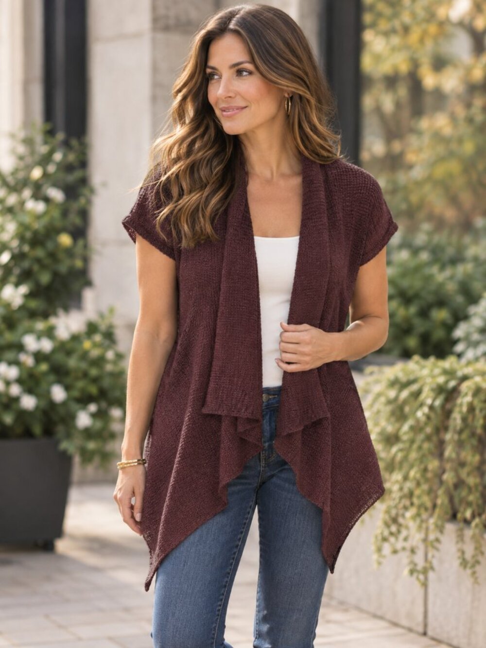 Maroon Brown Sharkbite Cardigan Sweater